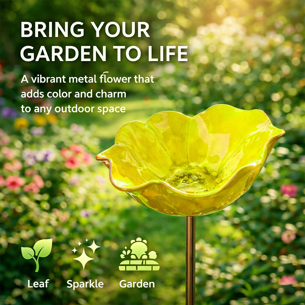 Colorful Metal Flower Stake for Garden – Bird, Bee & Butterfly Pollinator Decor