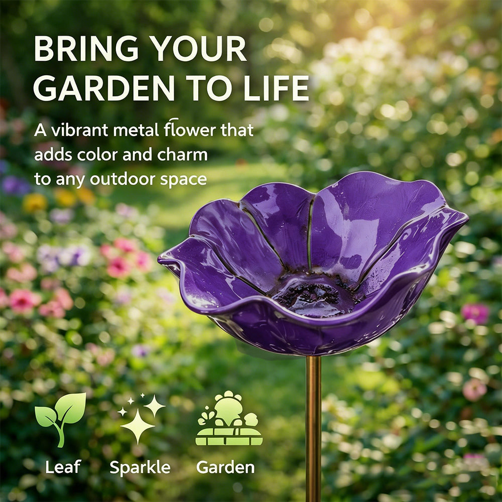Colorful Metal Flower Stake for Garden – Bird, Bee & Butterfly Pollinator Decor